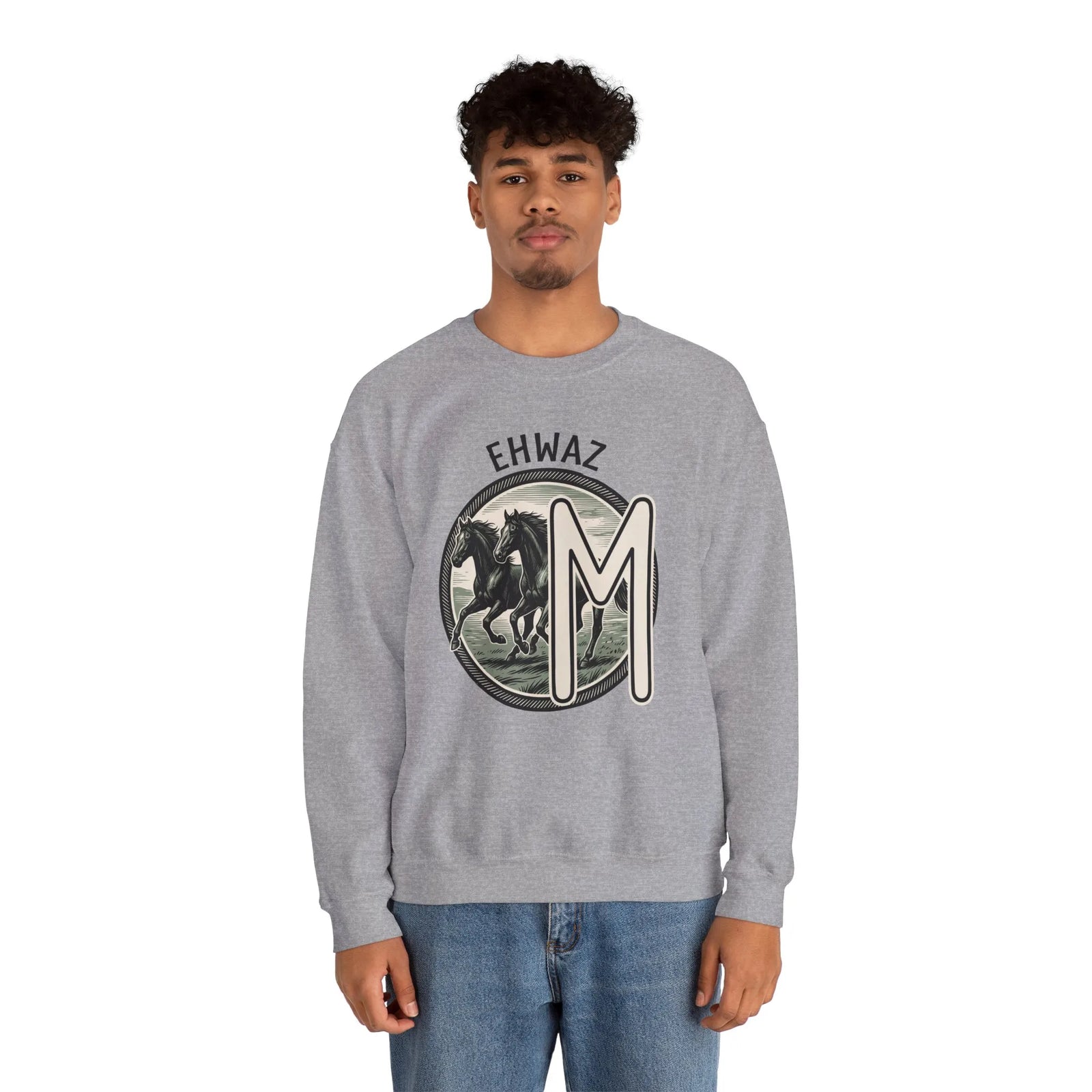 Ehwaz Divine Twins Horse Sweatshirt - Heavy Blend Cotton Blend Crewneck - Unisex White
