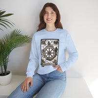 Wheel of Fortune Tarot Card Sweatshirt - Heavy Blend Crewneck Fleece - Unisex White