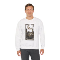 Moon Tarot Card Wolves Graphic Sweatshirt - Heavy Blend Fleece Crewneck - Unisex White