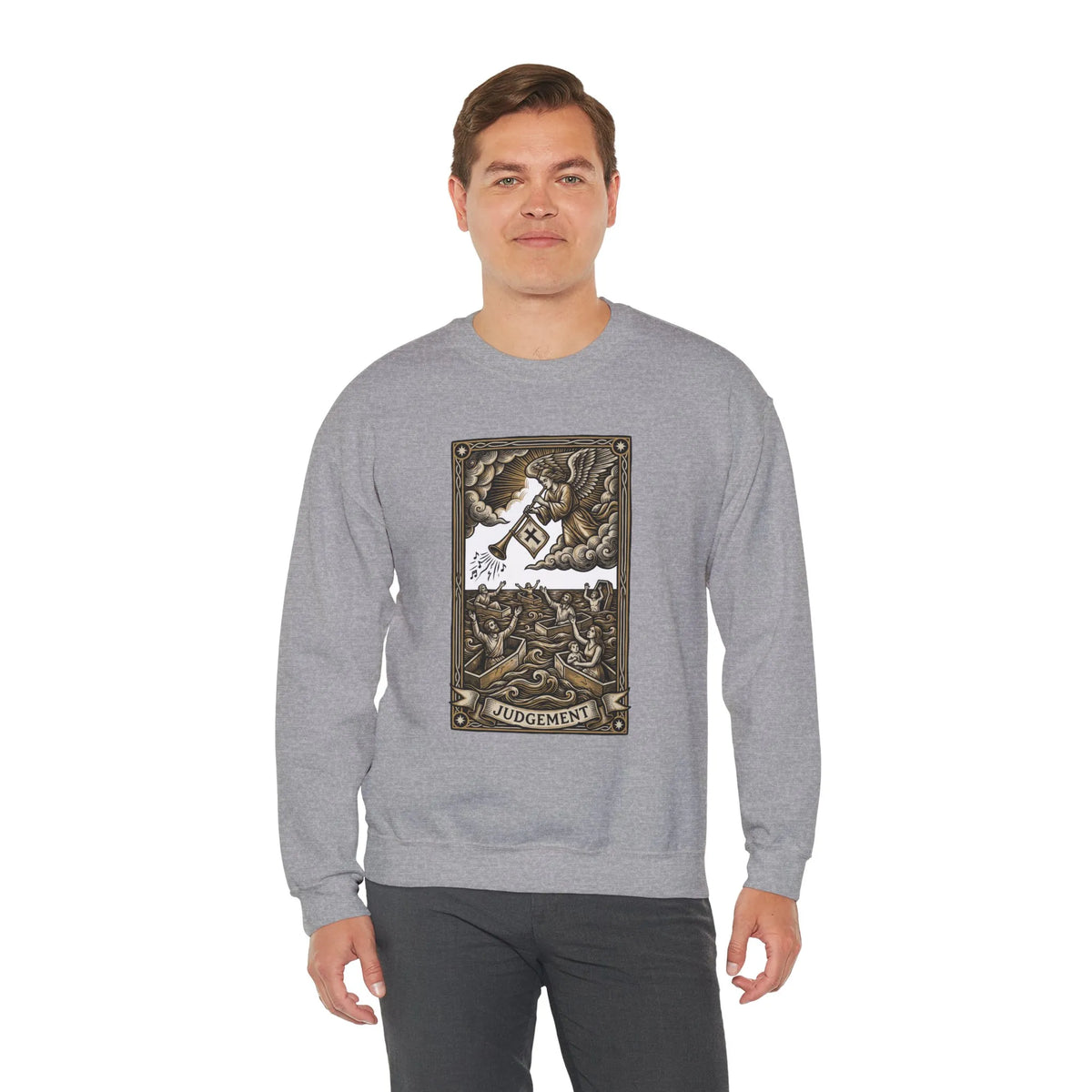 Judgement Tarot Card Graphic Sweatshirt - Heavy Blend Classic Fit Crewneck - Unisex White