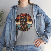 German Shepherd 70s Sunset Aviators T-Shirt - Heavy Cotton Classic Fit Tee - Unisex White