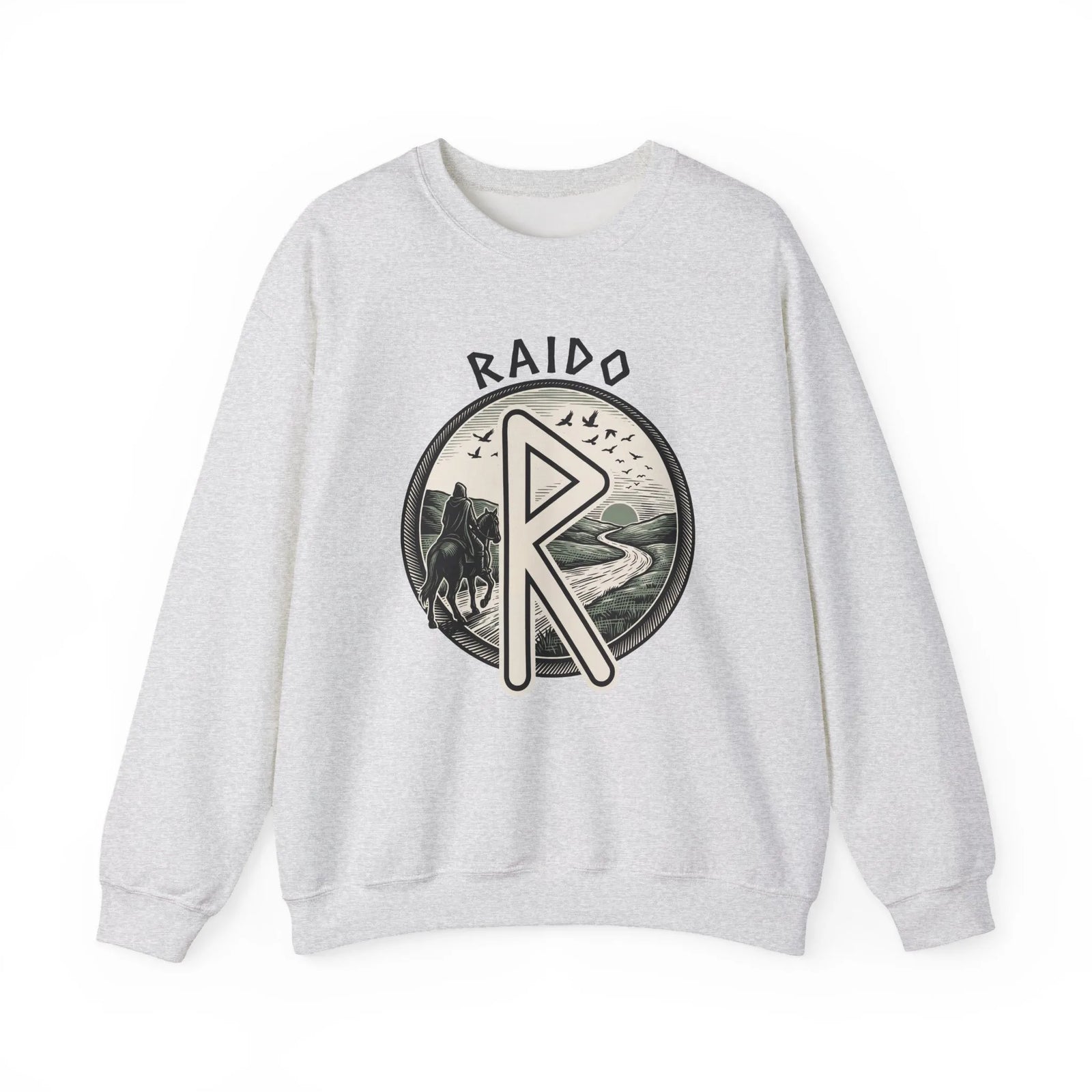 Raido Rune Journey Sweatshirt - Heavy Blend Classic Fit Crewneck - Unisex White