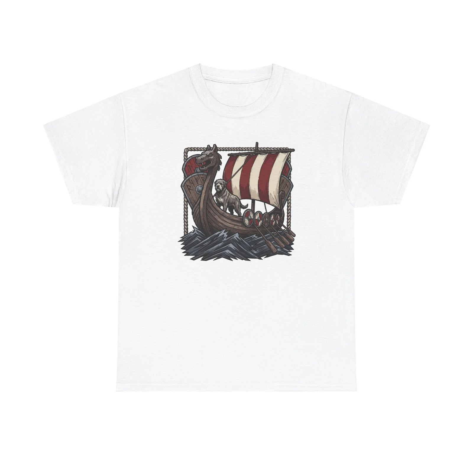 Viking Berserker Dogs Longship T-Shirt - Heavy Cotton Classic Fit Tee - Unisex White