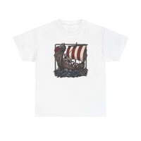 Viking Berserker Dogs Longship T-Shirt - Heavy Cotton Classic Fit Tee - Unisex White