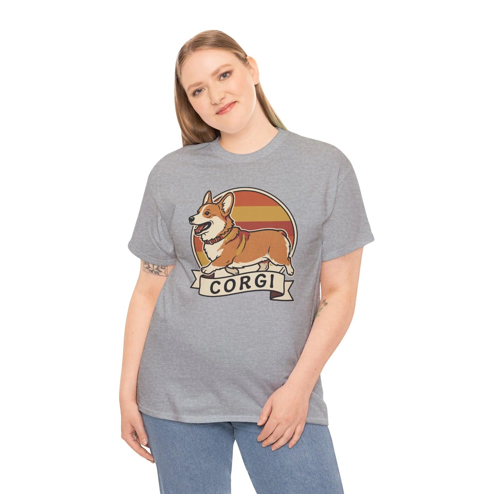 Corgi Retro 70s Sunset T-Shirt - Heavyweight Cotton Classic Fit Tee - Unisex White