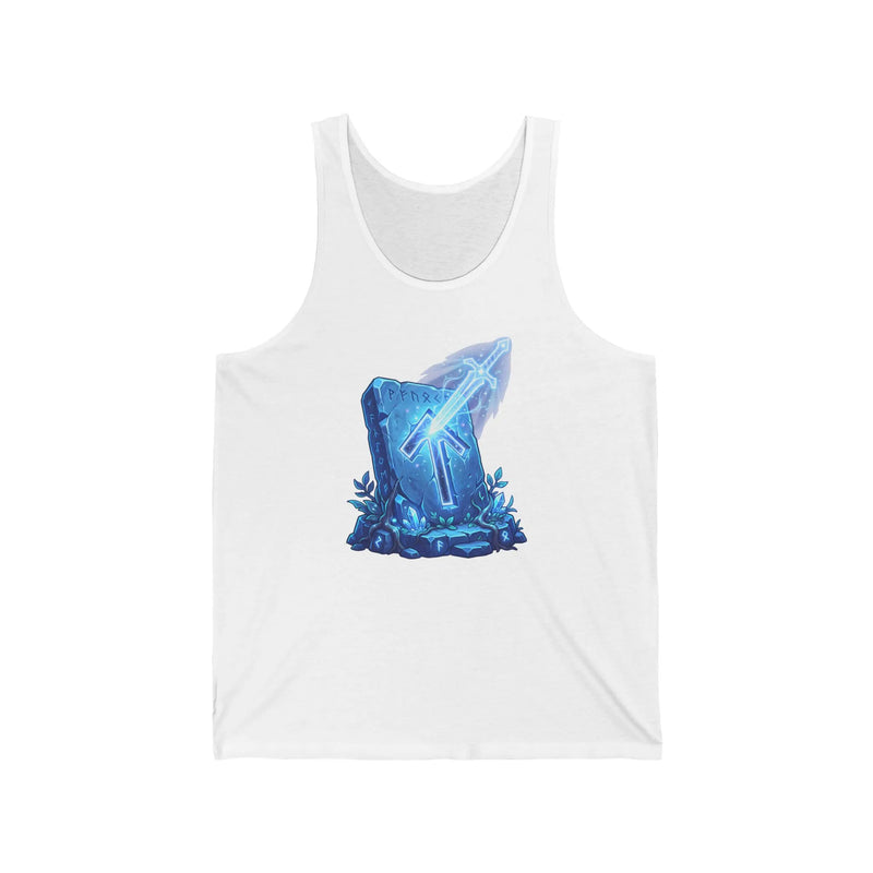 Tiwaz Rune Sky Sword Graphic Tank Top - Lightweight Jersey Knit Retail Fit - Unisex White