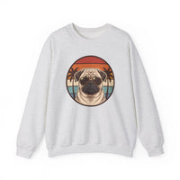 Pug Aviator Dog 70s Sunset Sweatshirt - Heavy Blend Fleece Crewneck - Unisex White