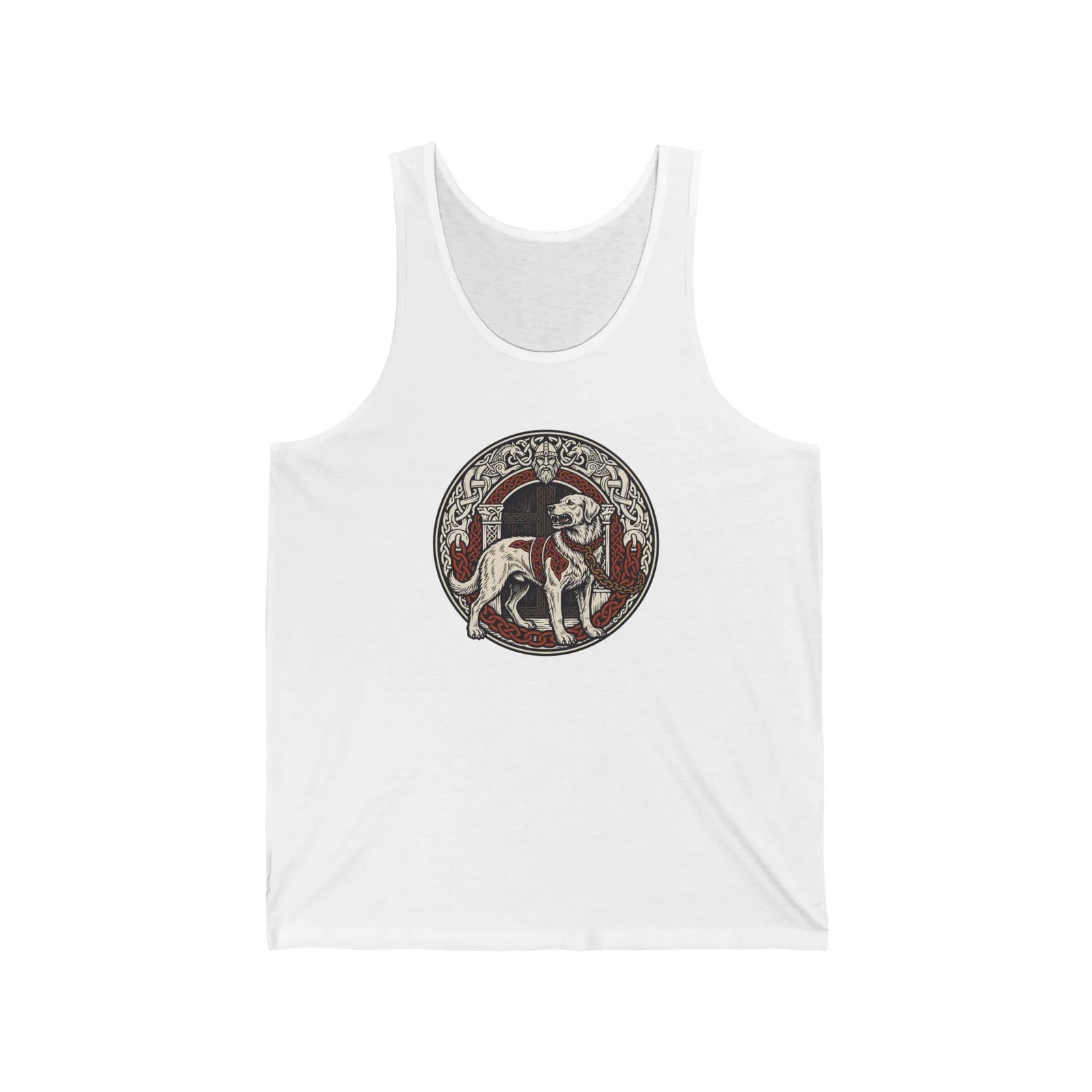 Garmr Odin's Wolves Norse Woodcut Tank Top - Soft Lightweight Cotton Jersey - Unisex White