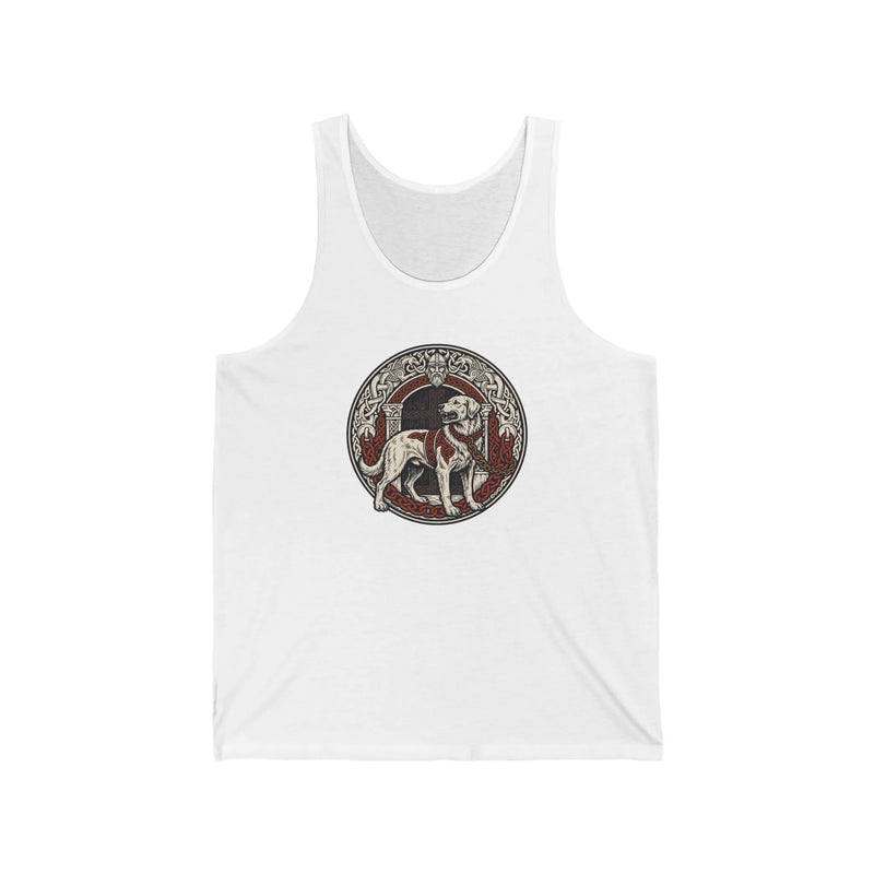 Garmr Odin's Wolves Norse Woodcut Tank Top - Soft Lightweight Cotton Jersey - Unisex White