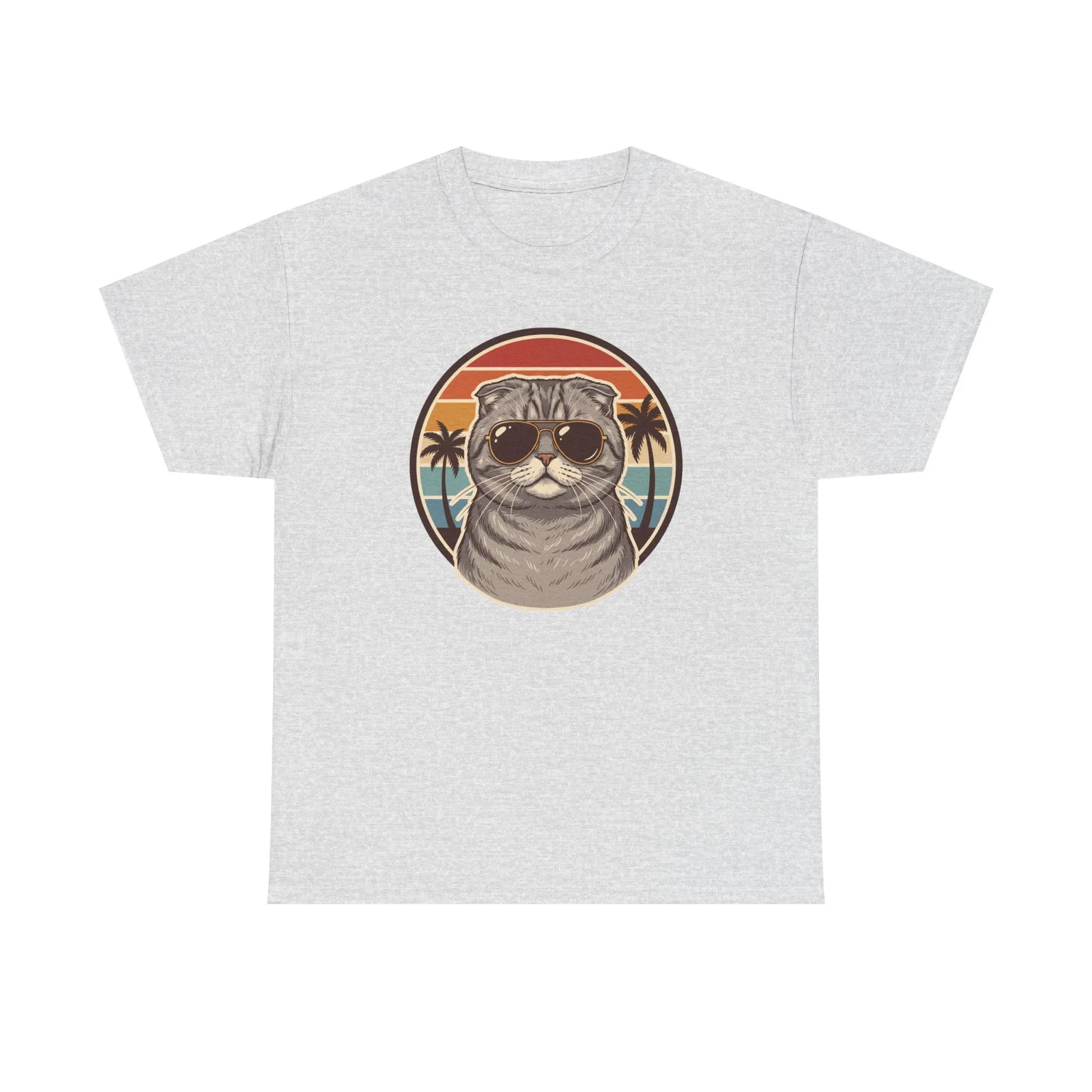 Scottish Fold Cat 70s Aviator T-Shirt - Heavy Cotton Classic Fit Crewneck - Unisex White