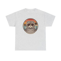 Scottish Fold Cat 70s Aviator T-Shirt - Heavy Cotton Classic Fit Crewneck - Unisex White