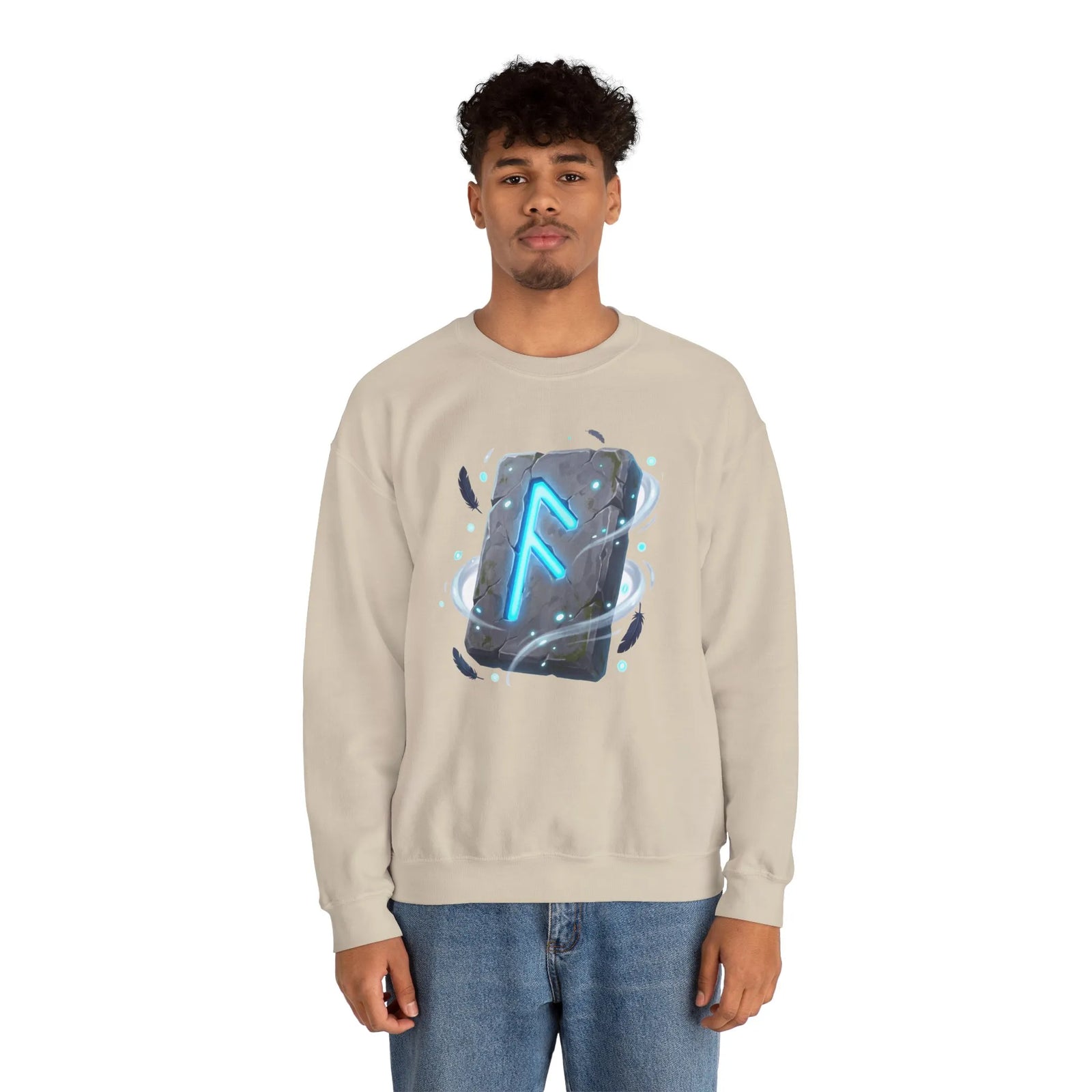 Ansuz Rune Divine Speech Graphic Sweatshirt - Heavy Blend Fleece Crewneck - Unisex White