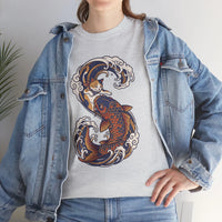 Koi Rider Ukiyo-e Samurai Cat T-Shirt - Heavy Cotton Classic Fit Tee - Unisex White