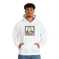 Runestone Cat Norse Woodcut Hoodie - Soft Cotton Blend Fleece Pullover - Unisex White