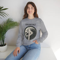 Norse Thurisaz Rune Wolf Sweatshirt - Heavy Blend Fleece Crewneck - Unisex Off White