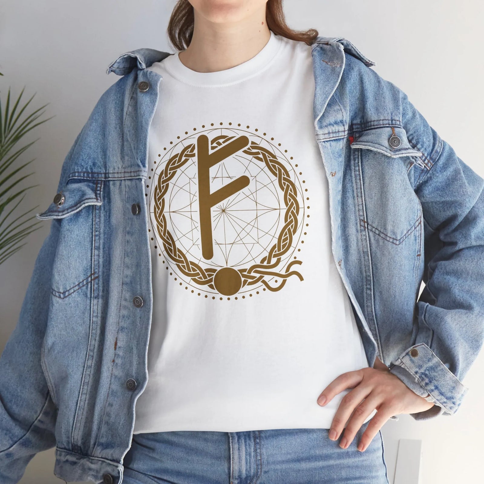 Norse Fehu Rune Graphic T-Shirt - Heavy Cotton Classic Fit Tee - Unisex White