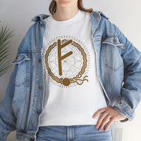 Norse Fehu Rune Graphic T-Shirt - Heavy Cotton Classic Fit Tee - Unisex White