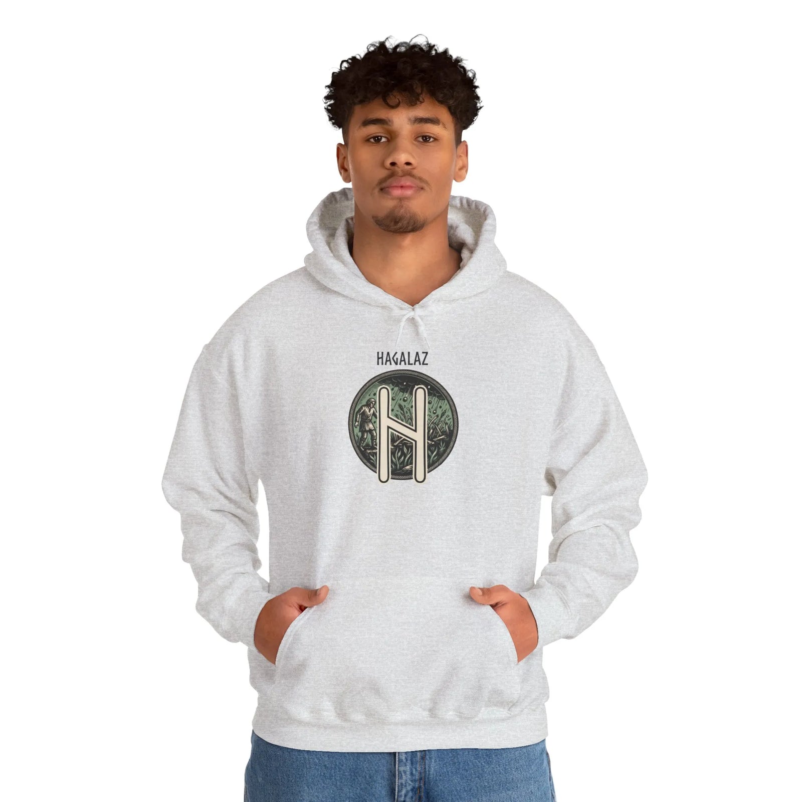 Hagalaz Rune Symbol Hoodie - Soft Heavy Blend Fleece Pullover - Unisex White