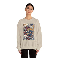 Ronin Wave Ukiyo-e Samurai Dog Sweatshirt - Heavyweight Cotton Blend Crewneck - Unisex White