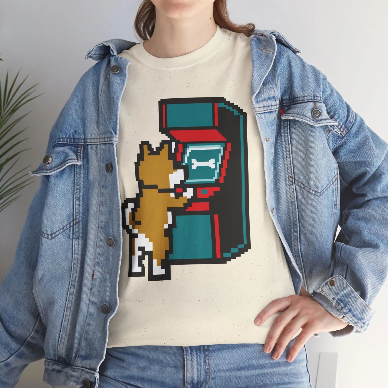 8-Bit Pixel Gaming Dog T-Shirt - Heavyweight Cotton Classic Fit Tee - Unisex White