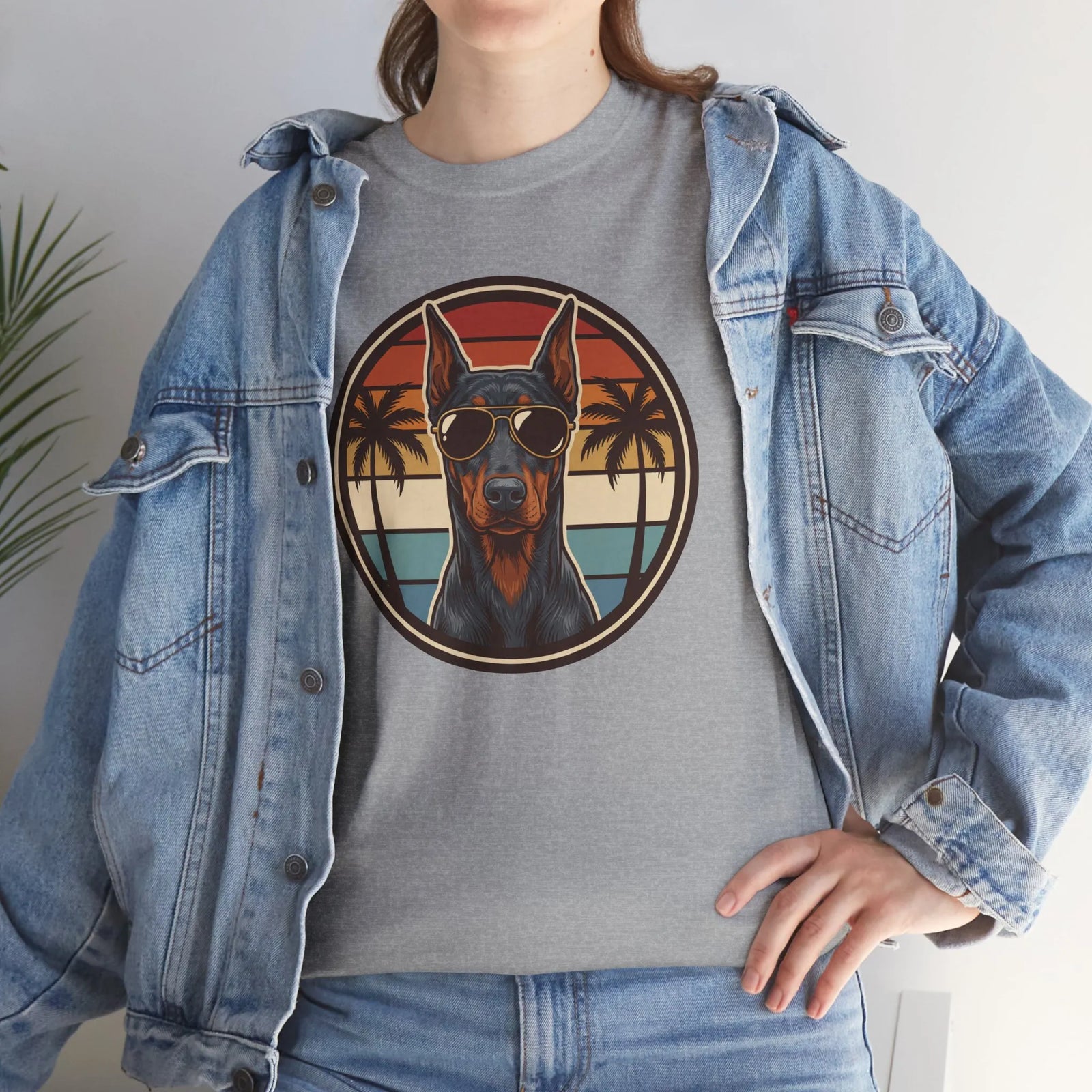 Doberman 70s Sunset Aviators T-Shirt - Heavy Cotton Classic Fit Tee - Unisex White