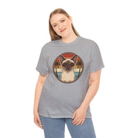 70s Sunset Siamese Cat Aviator T-Shirt - Heavyweight Cotton Classic Fit Tee - Unisex White