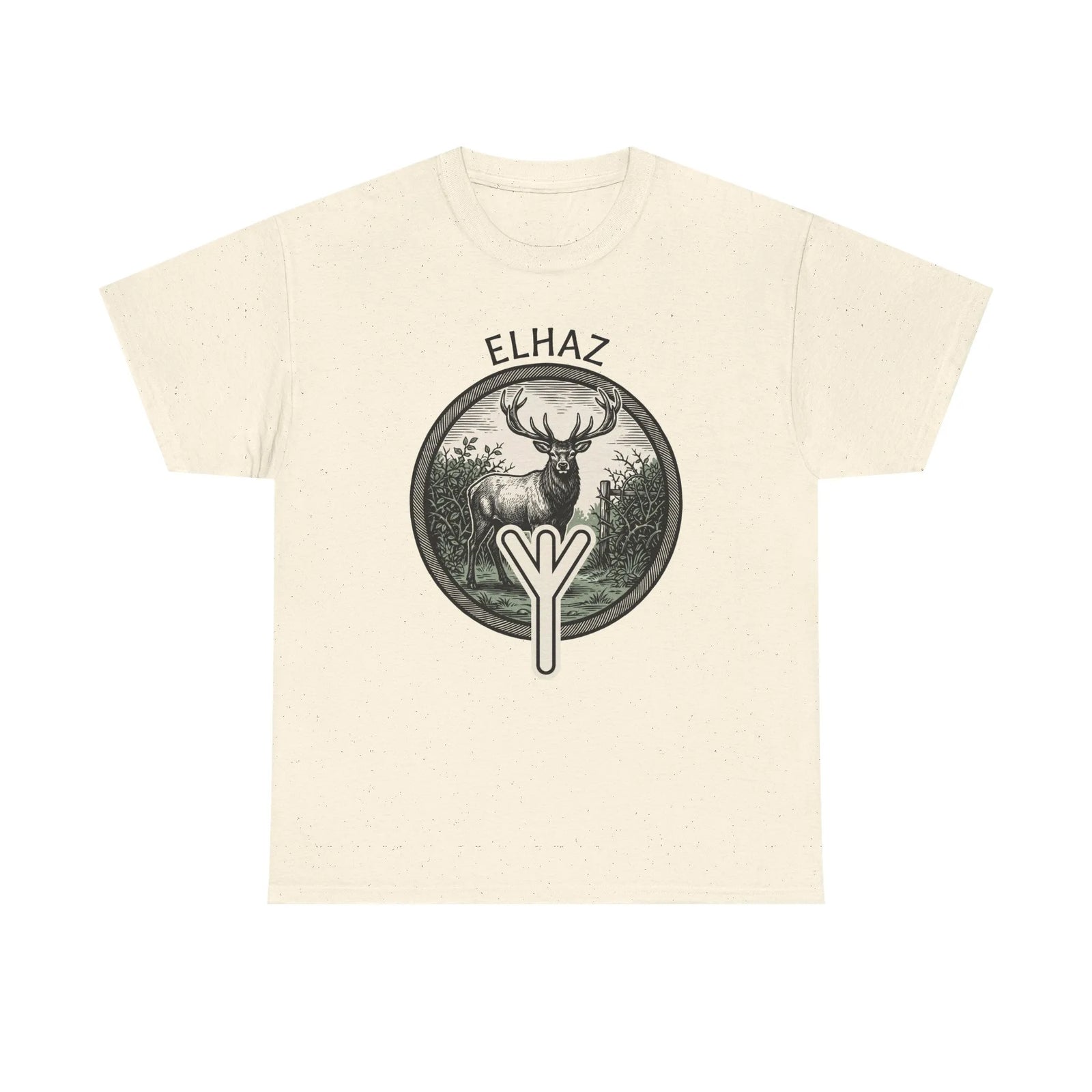 Elhaz Protection Rune Elk Graphic T-Shirt - Heavy Cotton Classic Fit Tee - Unisex White