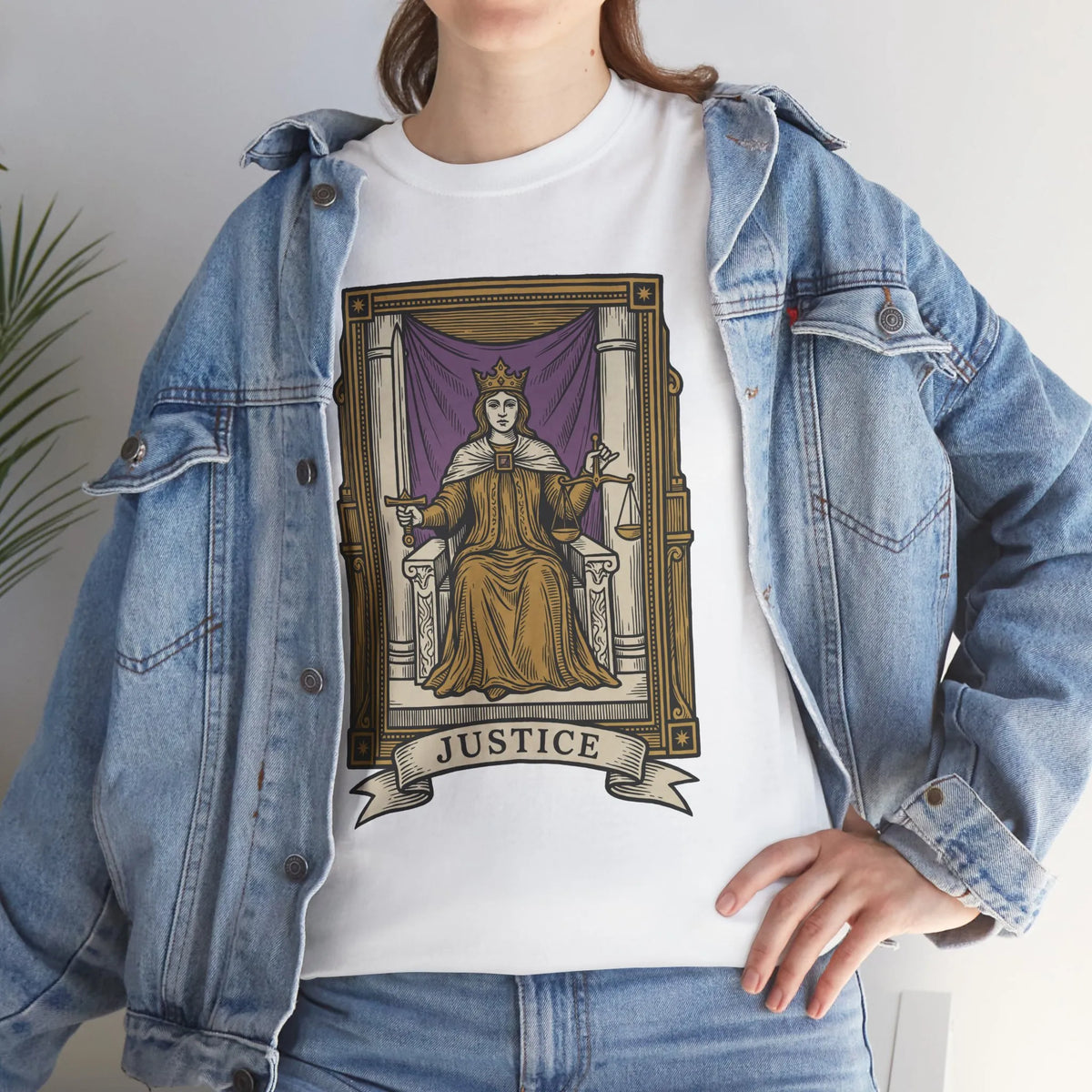 Justice Tarot Card Graphic T-Shirt - Heavy Cotton Classic Fit Tee - Unisex White