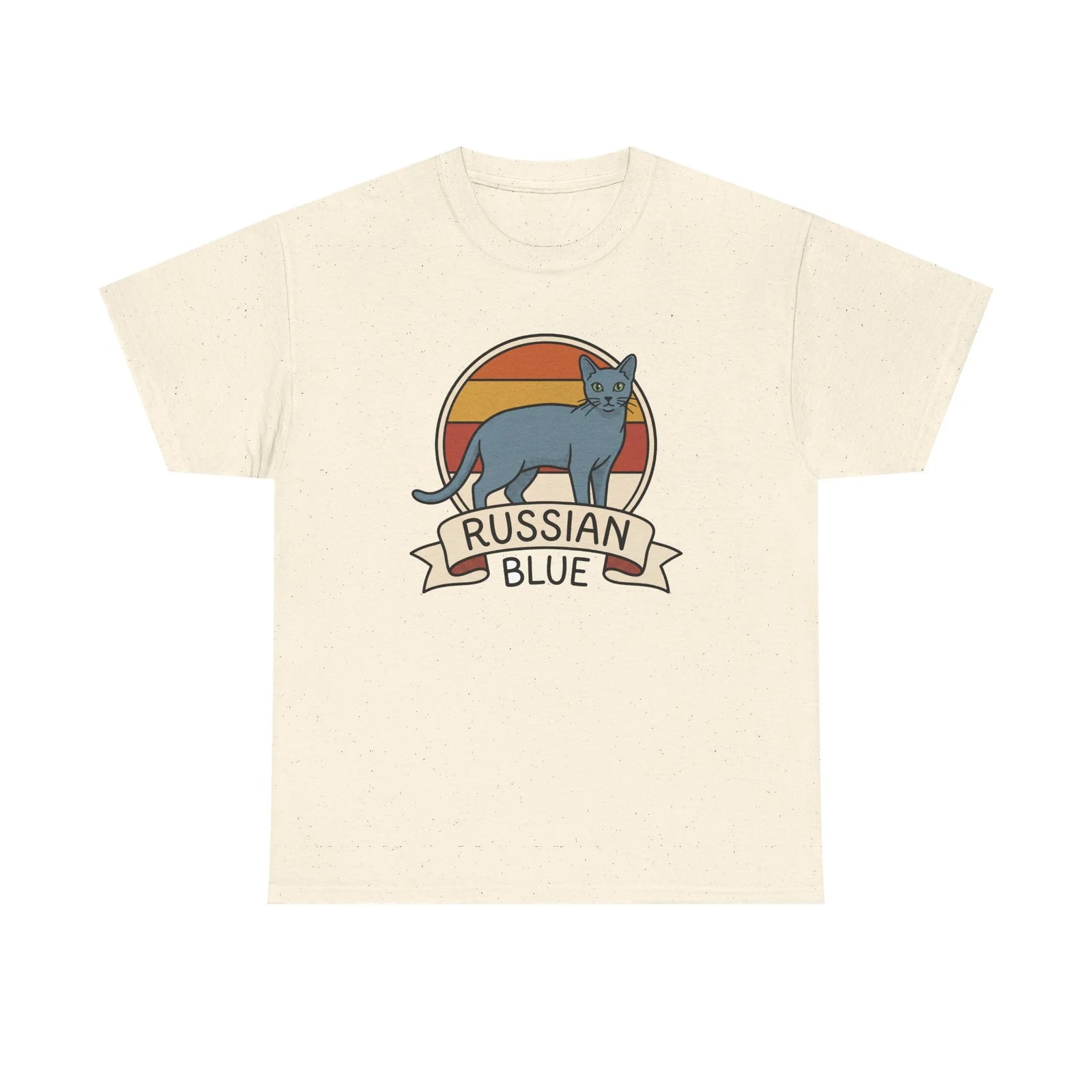 Russian Blue Retro 70s Sunset T-Shirt - Heavy Cotton Classic Fit Tee - Unisex White