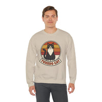 Tuxedo Cat Retro Sunset Sweatshirt - Heavy Blend Fleece Crewneck - Unisex Ash