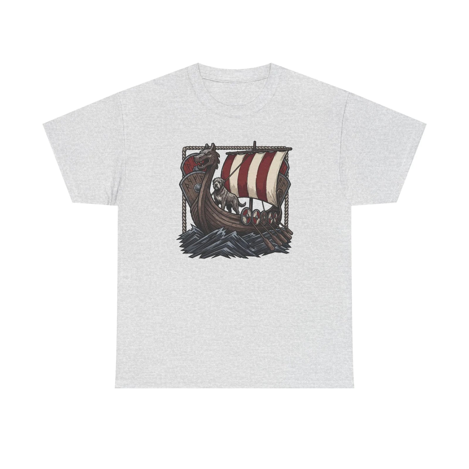 Viking Berserker Dogs Longship T-Shirt - Heavy Cotton Classic Fit Tee - Unisex White