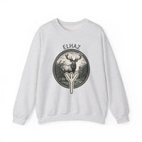 Elhaz Rune Protection Stag Sweatshirt - Medium-Heavy Cotton-Poly Crewneck - Unisex White