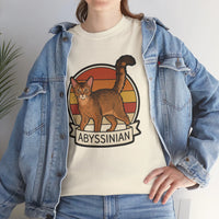 Abyssinian Retro 70s Sunset Cat T-Shirt - Heavy Cotton Classic Fit Tee - Unisex White