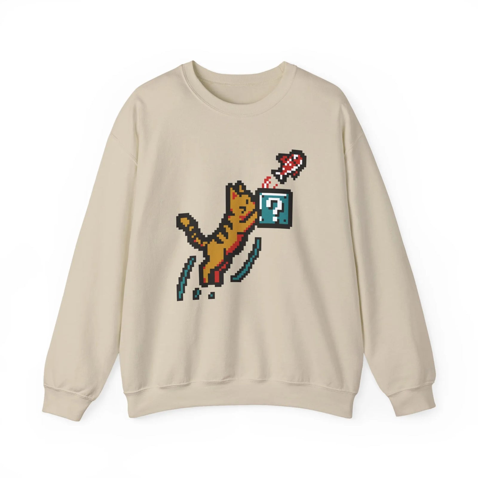 8-Bit Pixel Gaming Cats Sweatshirt - Heavy Blend Fleece Crewneck - Unisex White