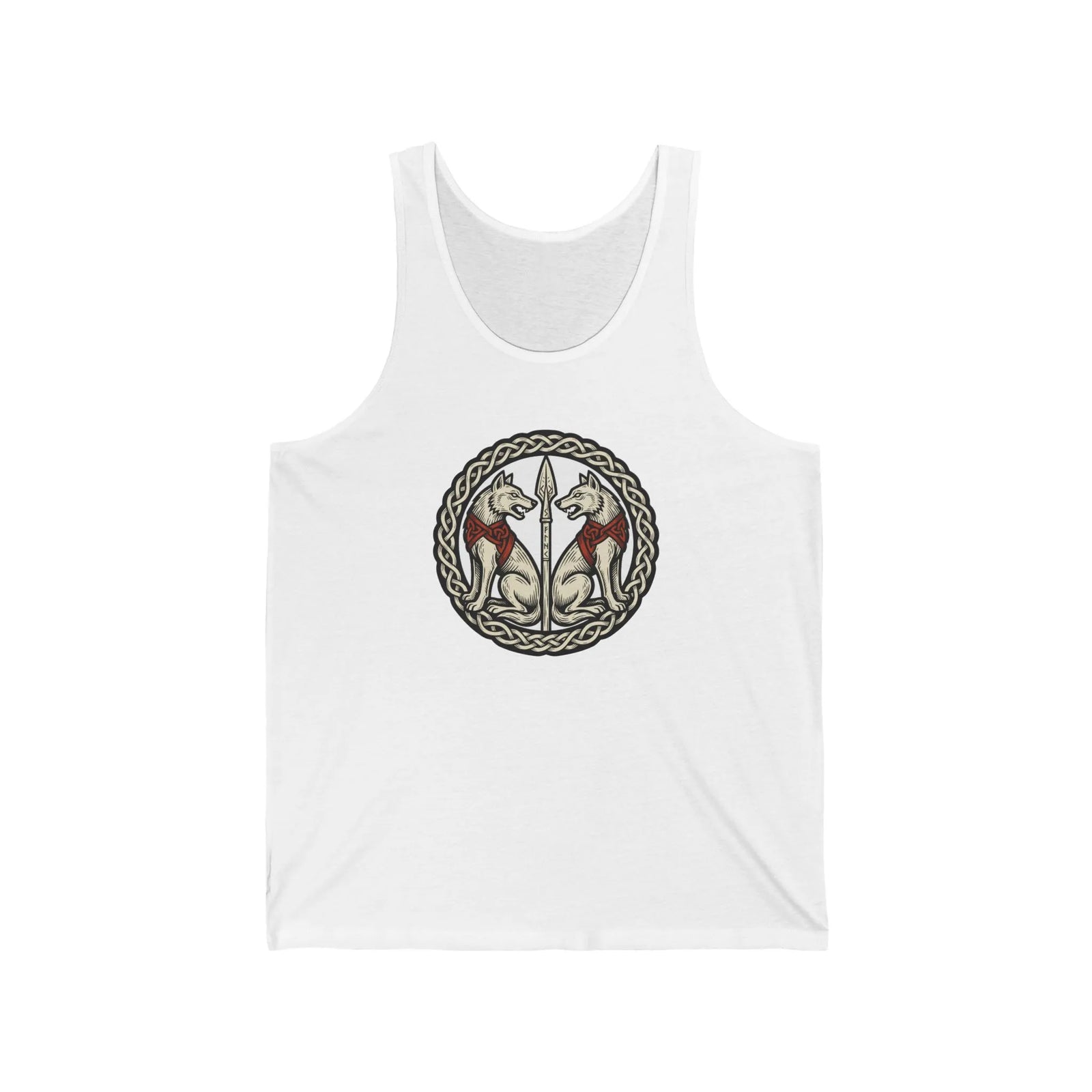 Odin's Wolves Geri & Freki Woodcut Tank Top - Soft Ring-Spun Cotton Jersey - Unisex White