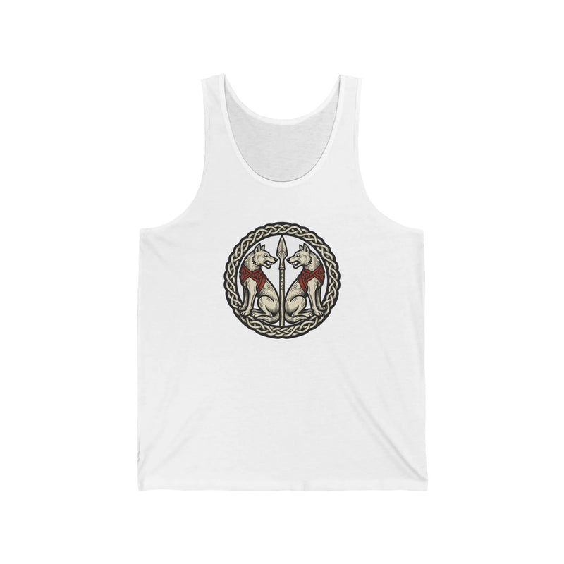 Odin's Wolves Geri & Freki Woodcut Tank Top - Soft Ring-Spun Cotton Jersey - Unisex White