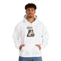 Player One 8-Bit Pixel Gaming Cats Hoodie - Soft Cotton Blend Fleece Pullover - Unisex White