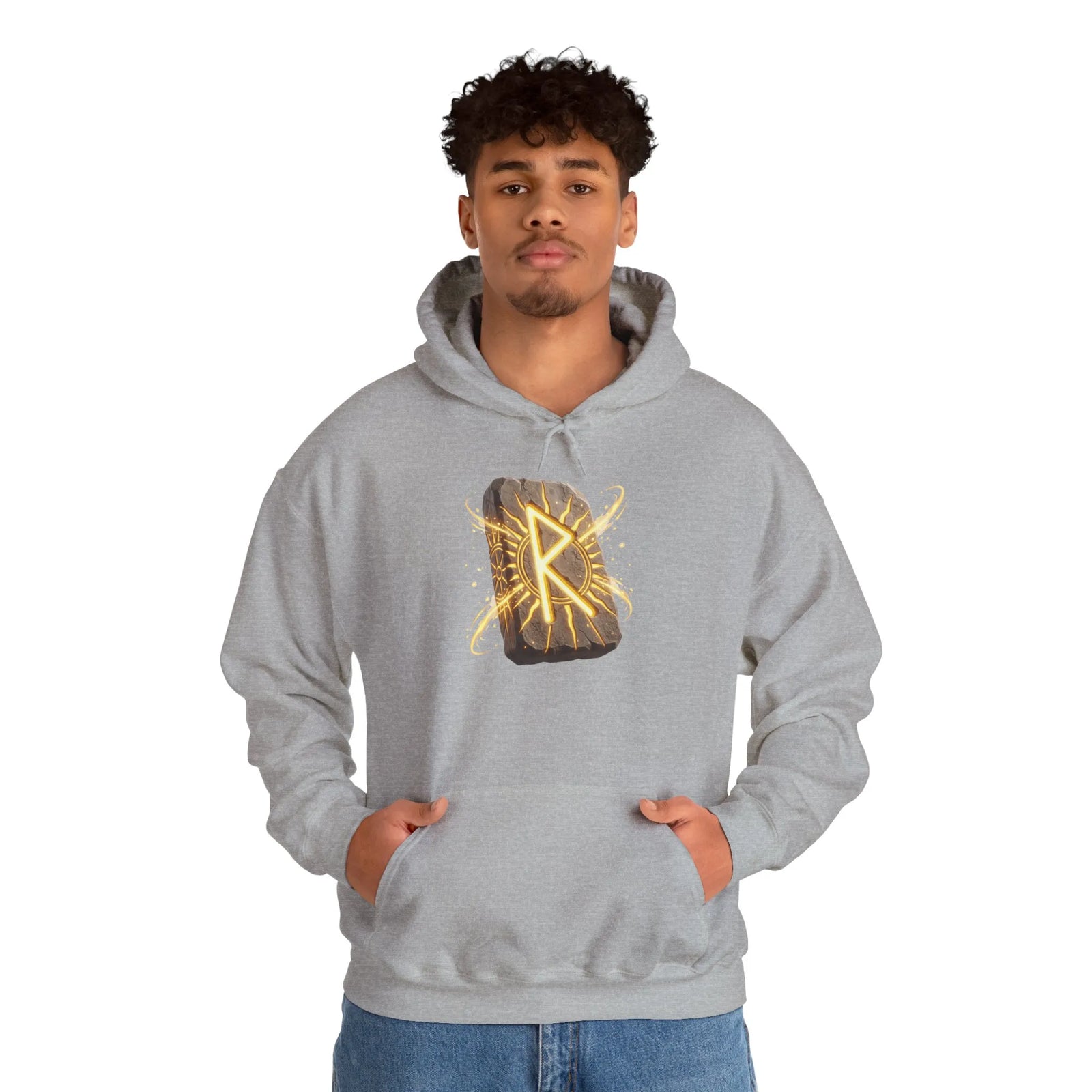 Raido Rune Journey Wheel Hoodie - Soft Cotton Blend Pullover Hooded - Unisex White