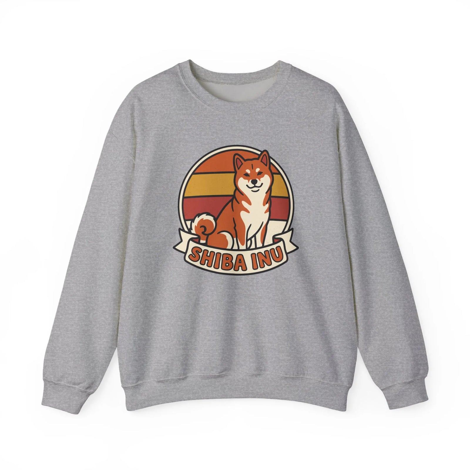 Shiba Inu Retro Sunset Graphic Sweatshirt - Heavy Blend Fleece Crewneck - Unisex White