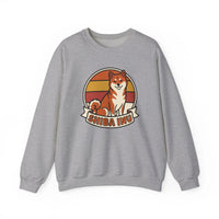 Shiba Inu Retro Sunset Graphic Sweatshirt - Heavy Blend Fleece Crewneck - Unisex White