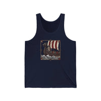 Viking Berserker Cat Longship Graphic Tank Top - Soft Ringspun Cotton Jersey - Unisex White