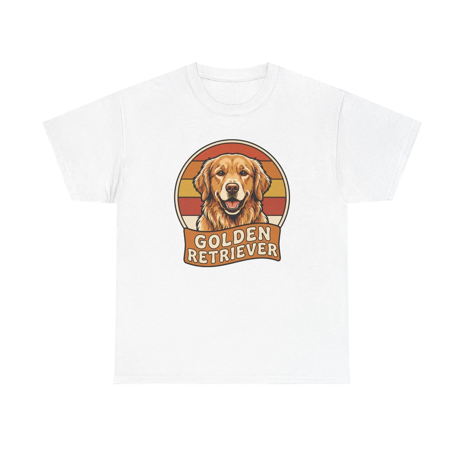 Golden Retriever Retro 70s Sunset T-Shirt - Heavy Cotton Classic Fit Tee - Unisex White