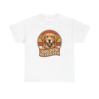 Golden Retriever Retro 70s Sunset T-Shirt - Heavy Cotton Classic Fit Tee - Unisex White