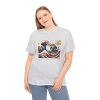 Ronin & Wave Ukiyo-e Cat T-Shirt - Heavy Cotton Classic Fit Tee - Unisex White