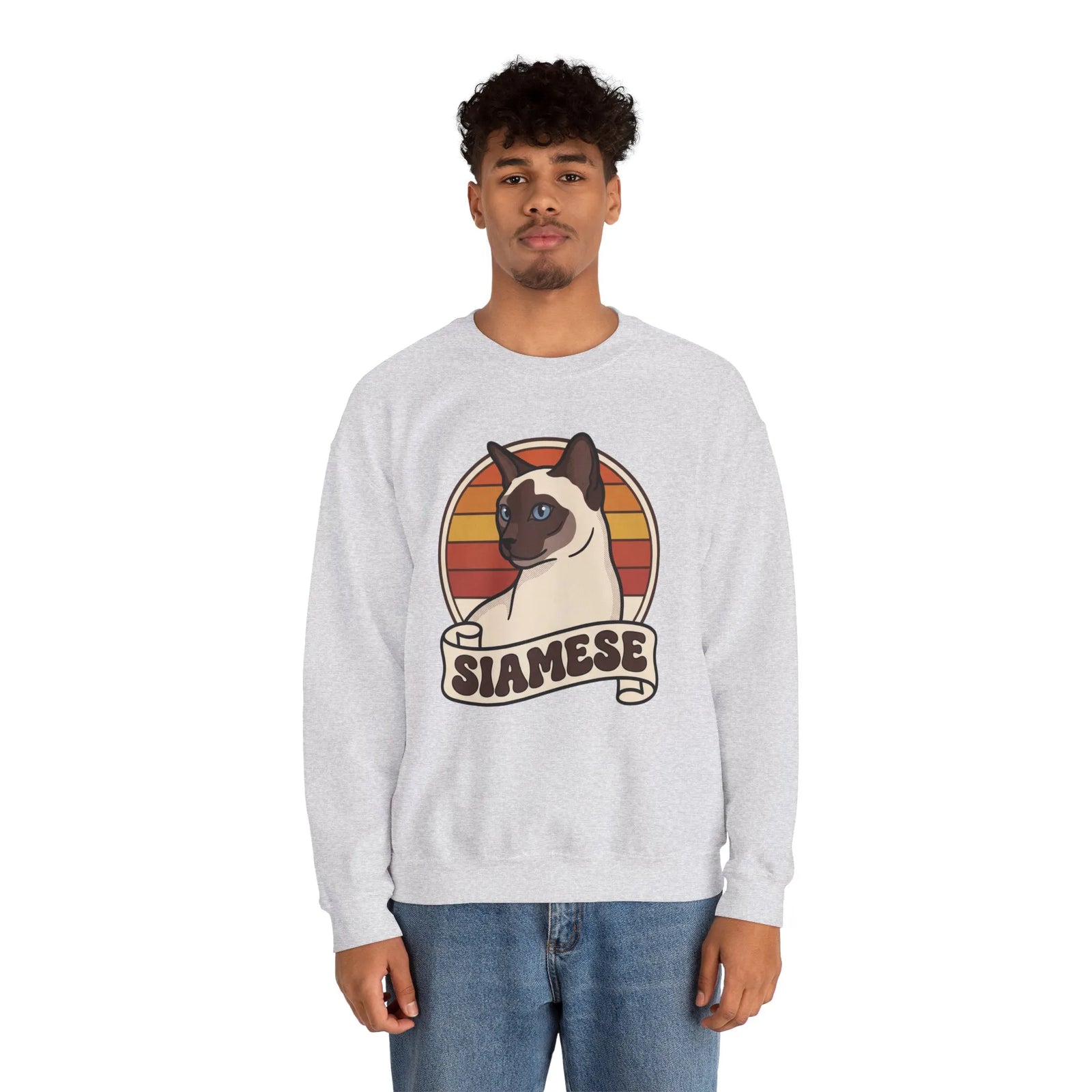 Siamese Retro 70s Sunset Sweatshirt - Heavy Blend Fleece Crewneck - Unisex Ash