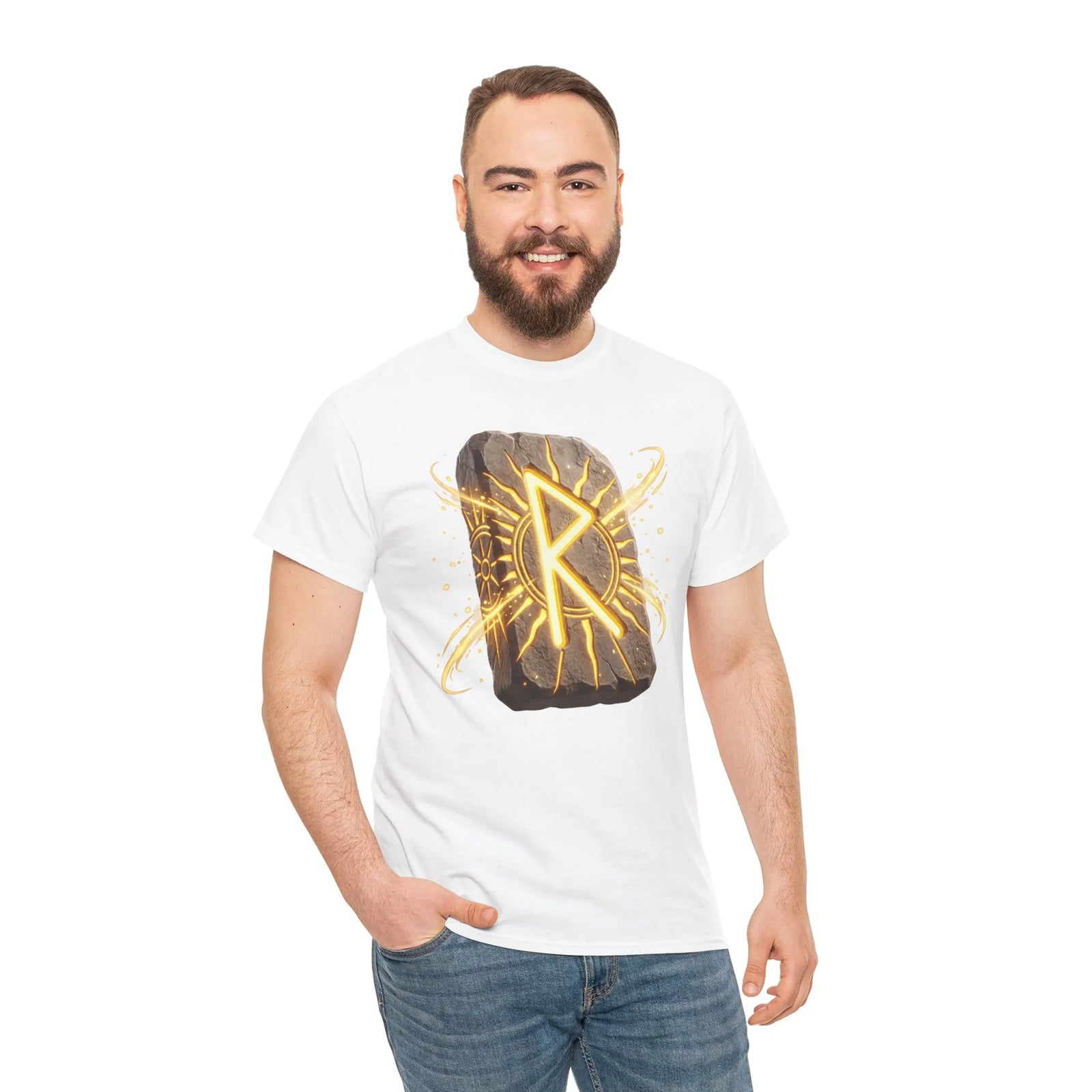 Raido Rune Journey T-Shirt - Heavyweight Cotton Classic Tee - Unisex White
