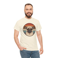 Pug Aviator 70s Sunset Graphic T-Shirt - Heavyweight Cotton Classic Fit Tee - Unisex White