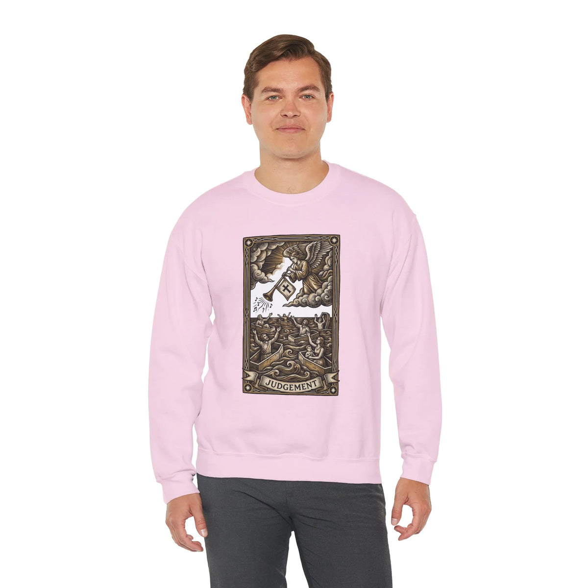 Judgement Tarot Card Graphic Sweatshirt - Heavy Blend Classic Fit Crewneck - Unisex White