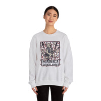 Heavy Metal Rocker Cat Sweatshirt - Heavy Blend Fleece Crewneck - Unisex White