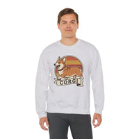Retro 70s Sunset Corgi Sweatshirt - Classic Fit Cotton-Poly Crewneck - Unisex White